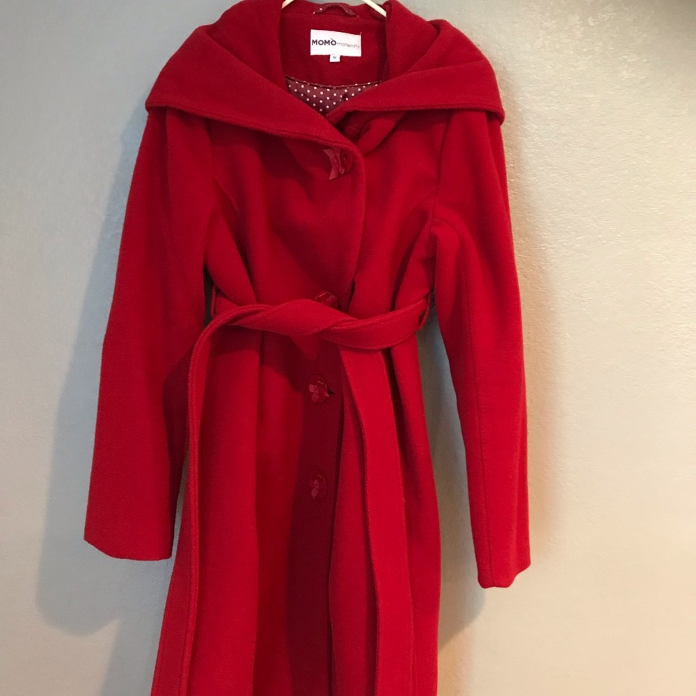 Momo Maternity Red Hooded Coat